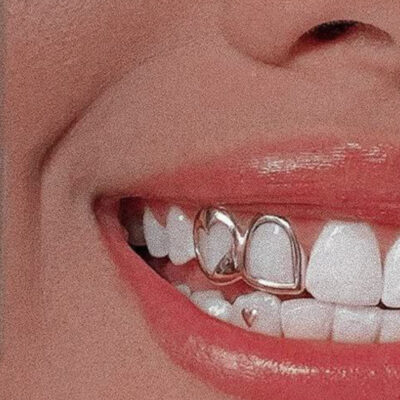 گریلز دندان مدل دو دندان قلب و ساده نقره ای