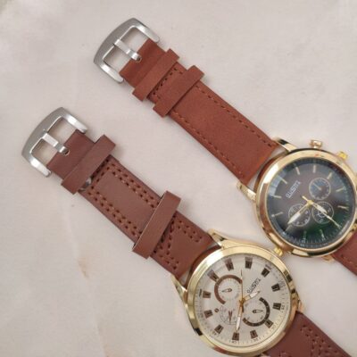 ساعت مردانه چرمی اقتصادی بند عسلی